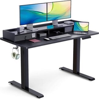 Totnz Memory Electric Height Adjustable Desk, Sit Stand Up Computer Workstation, 55 x 24 Inch Monitor Stand Study Table for Home Office, Maple