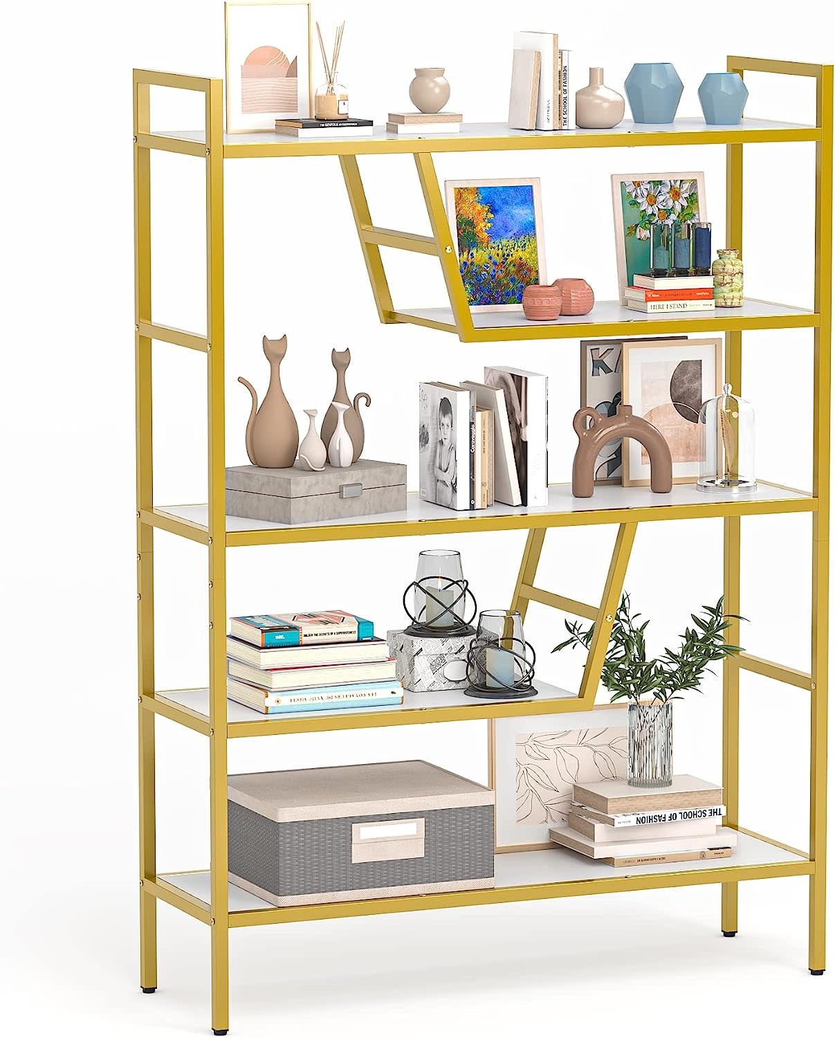 NUMENN 5 Tier Bookshelf, Tall Bookcase Shelf Storage Organizer
