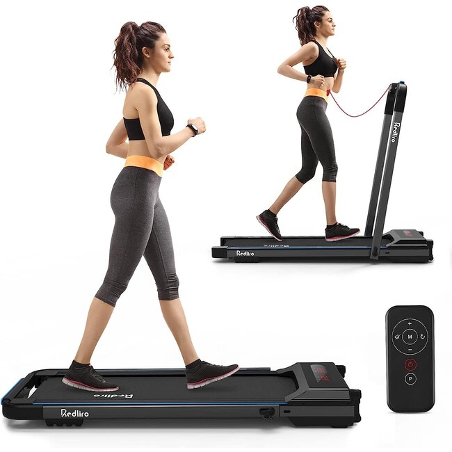 REDLIRO Under Desk Treadmill, 2 in 1 Motorized Portable Foldable Treadmill Compact Fold Up Walking Pad, Sturdy Folding Treadmill for Small Space with Remote Control, LED Display for Home & Office Use