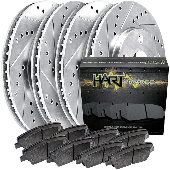 Hart Brakes Front Rear Brakes and Rotors Kit Front Rear Brake Pads Brake Rotors and Pads Ceramic Brake Pads and Rotors fits 2005-2021 Chrysler 300; Dodge Challenger, Charger, Magnum (Vented Rear