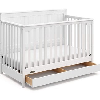 Graco Hadley 5-in-1 Convertible Crib with Drawer (White) ? GREENGUARD Gold Certified, Crib with Drawer Combo, Full-Size Nursery Storage Drawer, Converts to Toddler Bed, Daybed and Full-Size Bed