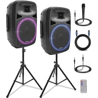Pyle Portable Wireless BT Streaming Karaoke Machine Loudspeaker with Touch  Screen and Wireless Microphone, Wheels and Handle Bar, Supports