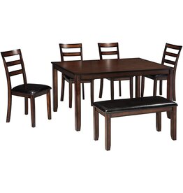 Signature Design by Ashley Coviar 6 Piece Dining Set, Includes Table, 4 Chairs & Bench, Dark Brown