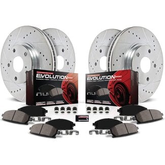 Power Stop K2005 Front and Rear Z23 Carbon Fiber Brake Pads with Drilled & Slotted Brake Rotors Kit