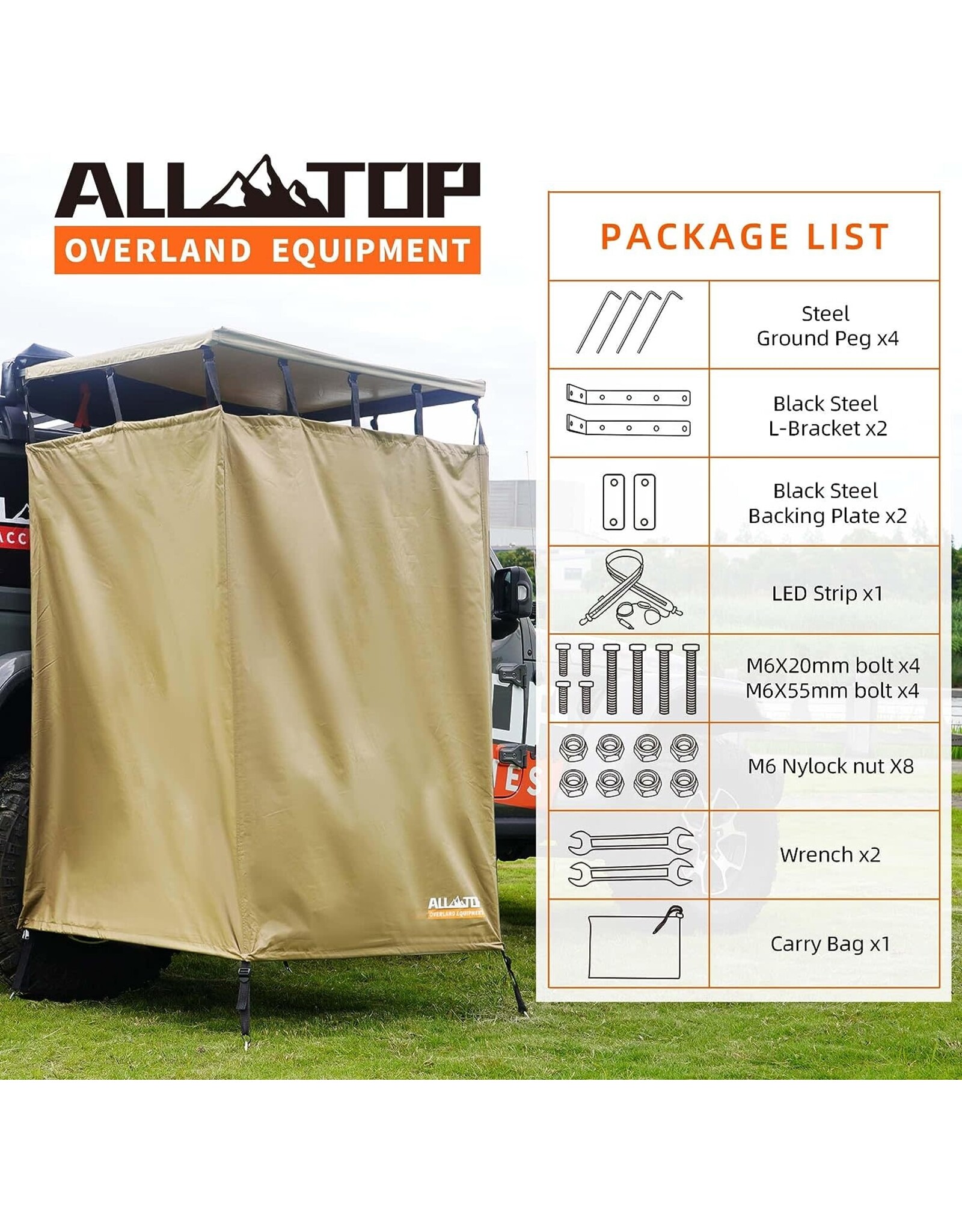 ALL-TOP Vehicle Awning 6.6'x8.2' Rooftop Pull-Out Retractable 4x4  Weather-Proof UV50+ Side Awning for Jeep/SUV/Truck/Van