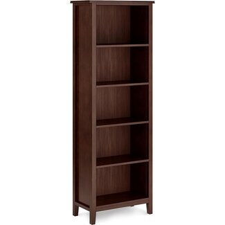 SIMPLIHOME Artisan SOLID WOOD 26 Inch Contemporary 5 Shelf Bookcase in Russet Brown, For the Living Room, Study Room and Office
