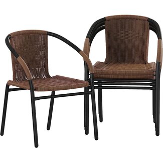 Flash Furniture Lila 4 Pack Medium Brown Rattan Indoor-Outdoor Restaurant Stack Chair  Versatile and Stylish Seating