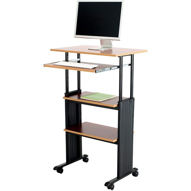 Safco Products 1929CY MUV Mobile Stand-Up Height-Adjustable Desk,Keyboard Storage, Steel Frame Construction, Durable Melamine Laminate Work Surface, 4 Wheels, Narrow Design