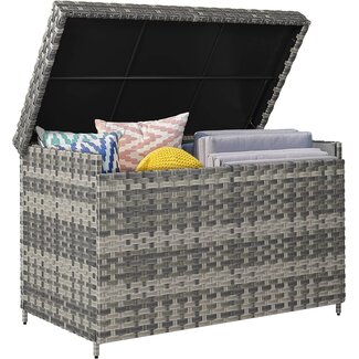 YITAHOME 230 Gallon XL Deck Box, All-Weather Wicker Outdoor Storage Box, PE Rattan Storage Bin for Patio Furniture, Outdoor Cushions, Pool Storage and Garden Tools - Grey