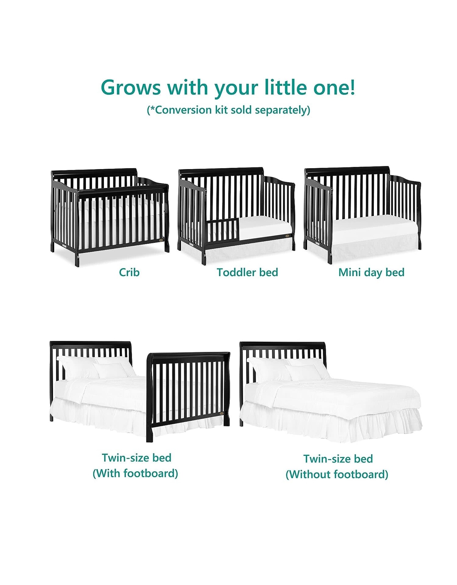 Dream On Me Ashton 5in1 Convertible Crib In Black,