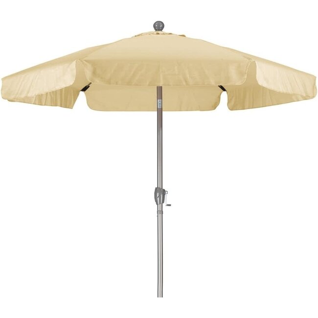California Umbrella 7.5' Round Aluminum Pole Fiberglass Rib Umbrella, Crank Open, Push Button 3-Way Tilt, Champagne Pole, Antique Beige