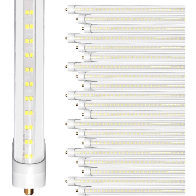 ONLYLUX 8ft LED Bulbs8 Foot LED Tube Light 45W 6000lm 6500K, Super Bright,T8 Single Pin FA8 Lights, Clear Cover,8 Foot LED Bulbs to Replace T8 T12 T10 Fluorescent Light Bulbs(Pack of 20)