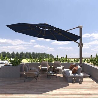 BLUU REDWOOD 11 FT 2 Tier Patio Umbrella Offset Cantilever Outdoor Umbrella Aluminum Market Hanging Umbrellas with 360degree Rotation Device and Unlimited Tilting System & Cross Base (Navy Blue)