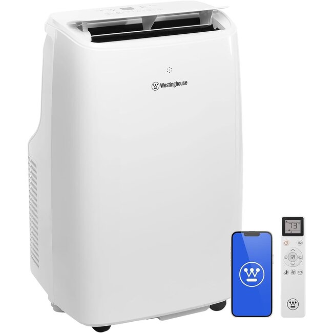 Westinghouse 12,000 BTU Air Conditioner Portable For Rooms Up To 400 Square Feet, Portable AC with Home Dehumidifier, Smart App, 3-Speed Fan, Programmable Timer, Remote Control, Window Kit,White