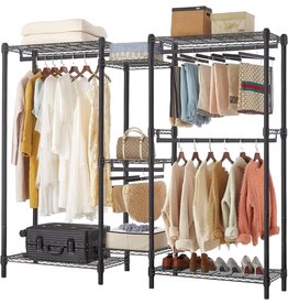 ZUNGKEA Metal Wire Shelves Heavy Duty Clothes Rack for Hanging Clothes, Freestanding Adjustable Shelving Garment Rack for Closet Organization with Max load 1144 LBS, Matt Black