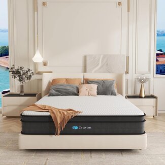 Crayan Queen Mattress, 12 Inch Memory Foam Mattress Queen Size, Hybrid Mattress in a Box with Individual Pocket Spring for Motion Isolation & Silent Sleep, Pressure Relief, CertiPUR-US