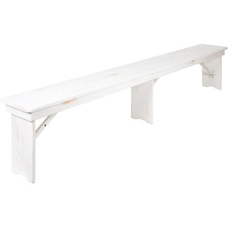 Flash Furniture Hercules Commercial Grade Farmhouse 3 Leg Bench - Solid Pine Foldable Bench with Seating for 4 - 8'x12" - Antique Rustic White