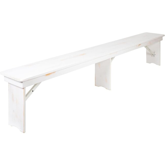 Flash Furniture Hercules Commercial Grade Farmhouse 3 Leg Bench - Solid Pine Foldable Bench with Seating for 4 - 8'x12" - Antique Rustic White