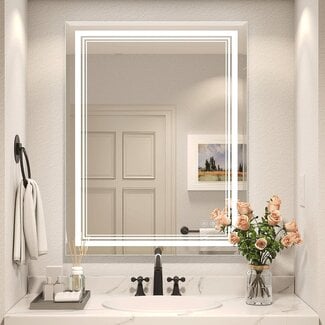 IOWVOE LED Bathroom Mirror 55 x 36 Inch with Front Light, Wall Mounted Lighted Vanity Mirror with Anti-Fog, Warm Lights, Memory Function
