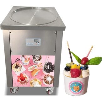 Mvckyi Round Fried Ice Cream Roll Machine, Commercial 22'' Stir Fry Ice Cream Maker, Electric Frozen Yogurt Flat Plate Ice Pan Rolled Machine , 900W