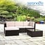 SereneLife Porch Furniture 5 Piece Accessories and Decor Outdoor, Balcony Patio Conversation, Bistro Set, PE Rattan Wicker Chairs w/Soft Cushion & Glass Coffee Table-SLOTFX9, Brown
