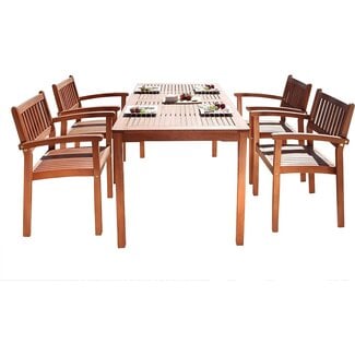 Vifah Malibu Outdoor 5-Piece Wood Patio Dining Set with Stacking Chairs