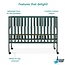 Dream On Me Quinn Full-Size Folding Crib in Olive, Removeable Wheels, Modern Nursey, Adjustable Mattress Support, Portable Crib, Patented Folding System