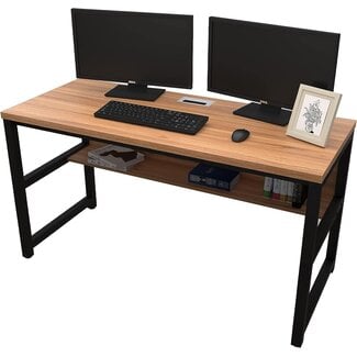 TOPSKY Computer Desk with Bookshelf/Metal Hole Cable Cover 1.18" Thick Desk (55", Oak Brown)