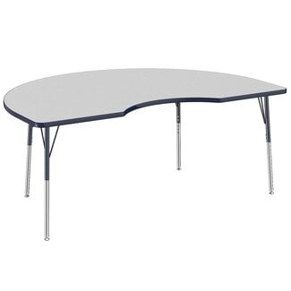 Factory Direct Partners 10085-GYNV Kidney Activity School and Office Table (48" x 72"), Standard Legs with Swivel Glides, Adjustable Height 19-30" - Gray Top and Navy Edge