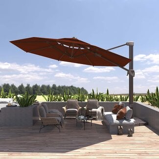 BLUU REDWOOD 11 FT 2 Tier Patio Umbrella Offset Cantilever Outdoor Umbrellas with 360degreeRotation Aluminum Frame, Infinite Tilt & Solution-dyed Fabric for Pool Garden & Backyard (Brick Red)
