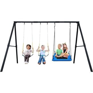 Hapfan 600lbs Heavy Duty Swing Set with 1 Platform Swing, 2 Belt Swings,A Frame Metal Swing Set for Outdoor Backyard