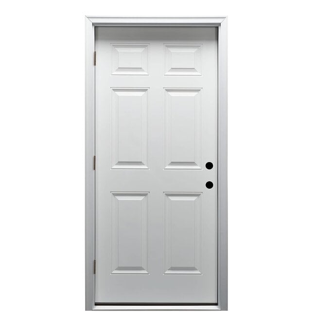 National Door Company ZZ364681R Steel, Primed, Right Hand Outswing, Prehung Front Door, 6-Panel, 30'' x 80",White