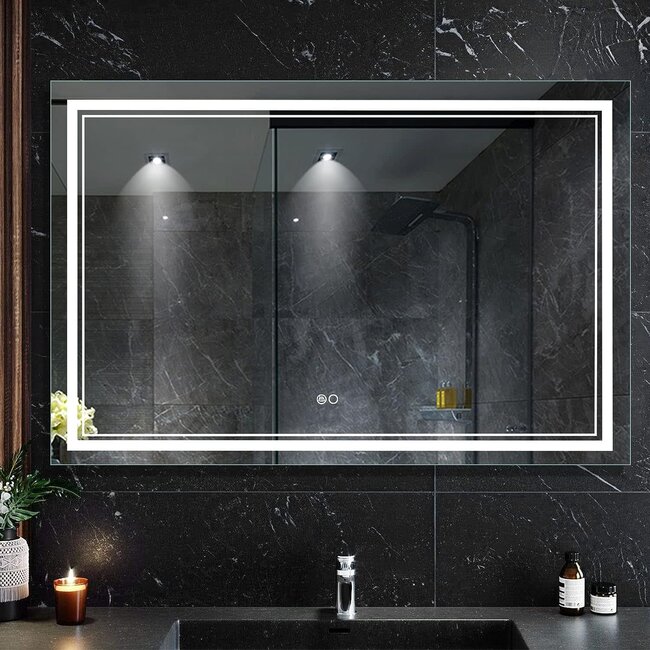 NeuType 48 x 32 Inch LED Mirror for Bathroom LED Bathroom Mirror, Bathroom Mirror with Lights, Brightness Adjustment, with Anti-Fog Functin, with Touch Switch, Hanging Horizontally or Vertically