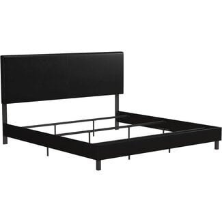 DHP Janford Upholstered Platform Bed with Modern Vertical Stitching on Rectangular Headboard, King, Black Faux Leather