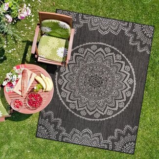 CAMILSON Outdoor Rug - Modern Area Rugs for Indoor and Outdoor patios, Kitchen and Hallway mats - Washable Outside Carpet (8x10, Medallion - Dark Grey/Light Grey)