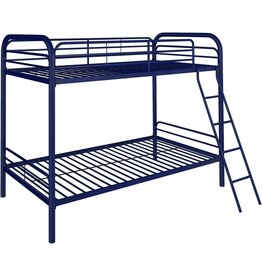 DHP Twin-Over-Twin Bunk Bed with Metal Frame and Ladder, Space-Saving Design, Navy Blue