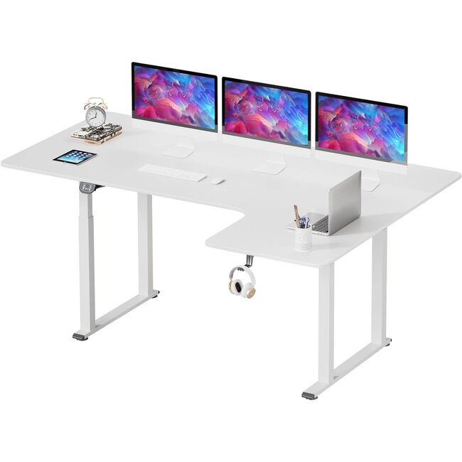 Dripex L Shaped Standing Desk Adjustable Height 63 inch 71 inch, Electric Corner Desk Stand Up Desk for Home Office, Dual Motor Sit Stand Desk with 4 Legs for Super Stability