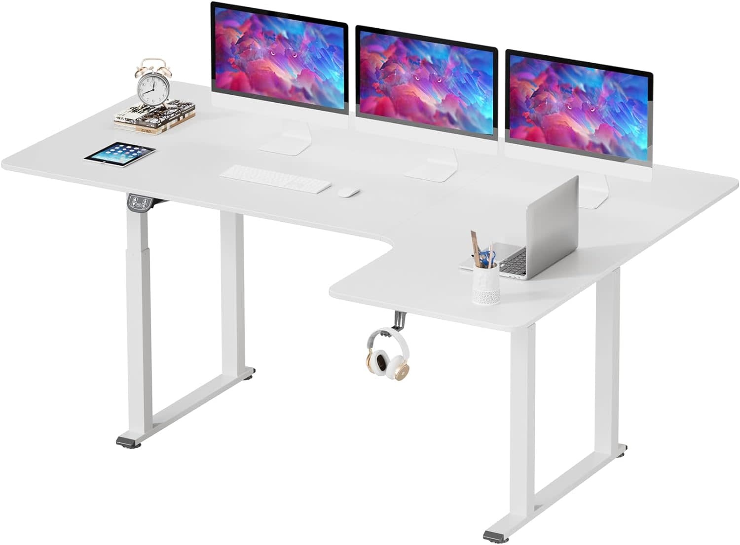 Dripex L Shaped Standing Desk Adjustable Height 63 inch 71 inch, Electric  Corner Desk Stand Up Desk for Home Office, Dual Motor Sit Stand Desk with 4  