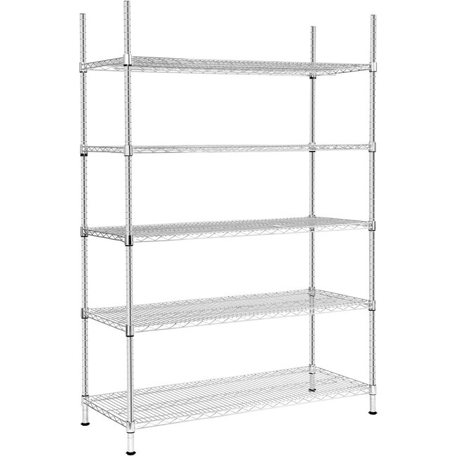 Land Guard 5 Tier Chrome Storage Racks and Shelving - 48" L x 20" W x 72" H Heavy Steel Material Pantry Shelves - Each Unit Loads 350 Pounds Wire Shelf, Suitable for Warehouses, Closets, Kitchens