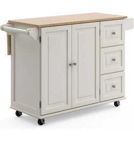 Homestyles Mobile Kitchen Island Cart with Wood Drop Leaf Breakfast Bar, Off White,Soft White