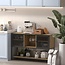 WiberWi Storage Cabinet Sideboard Coffee Bar Cabinet, Farmhouse Buffet Station with Glasses Rack, Credenza Cupboard ConsoleTable for Entryway Kitchen Dining Living Room, Brown