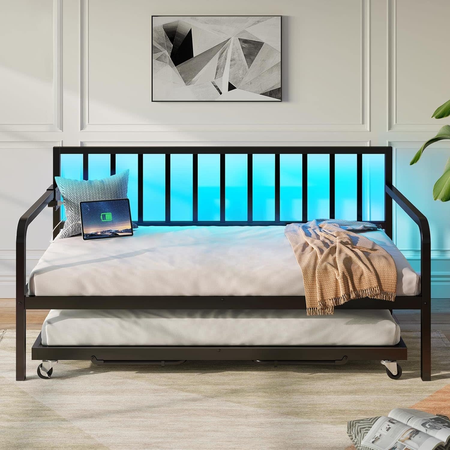 Rolanstar Bed Frame with USB Charging Station, Twin Bed Frame