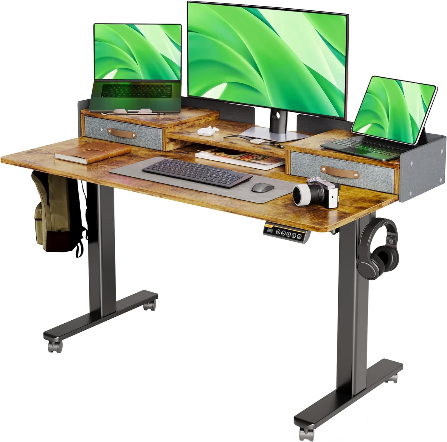 Claiks Standing Desk with Drawers, Stand Up Electric Standing Desk