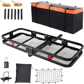 VEVOR 60x24x6 in Hitch Mount Cargo Carrier, 500lb Capacity Folding Trailer Hitch Cargo Basket & Waterproof Cargo Bag, Luggage Carrier Rack Fits 2" Hitch Receiver with Cargo Net for SUV Truck Pickup