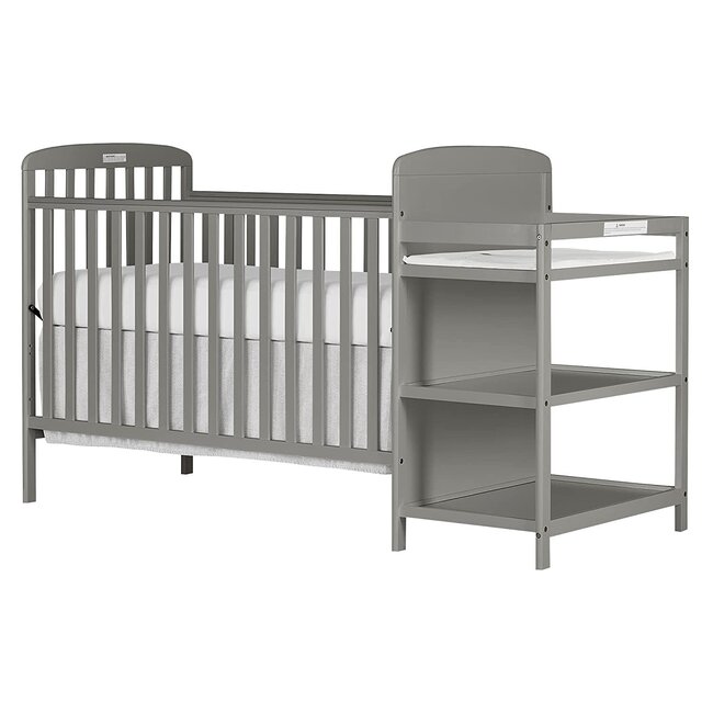 Dream On Me Anna 3-in-1 Full-Size Crib and Changing Table Combo in Steel Grey, Greenguard Gold Certified, Non-Toxic Finishes, Includes 1" Changing Pad, Wooden Nursery Furniture