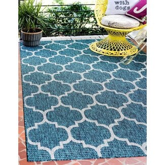 Unique Loom Outdoor Trellis Collection Area Rug (9' x 12' Rectangle, Teal/ Gray)