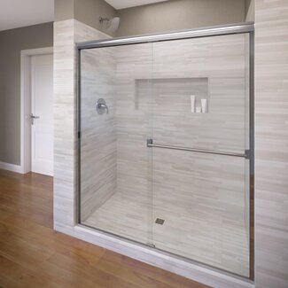 62 x 60 inch Frameless Sliding Tub Door in Brushed Nickel