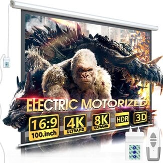 Aoxun 100" Motorized Projector Screen - Indoor and Outdoor Movies Screen 100 inch Electric 16:9 Projector Screen W/Remote Control