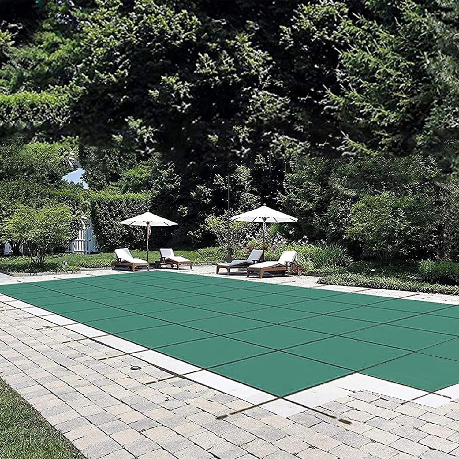 Happybuy Pool Safety Cover Fits18x36ft Inground Safety Pool Cover Green  Mesh with 4x8ft Center End Steps Solid Pool Safety Cover for Swimming Pool