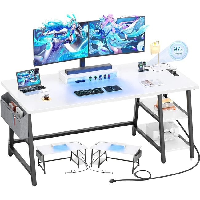 63 Computer Desk with Monitor Stand, Ergonomic Home Office Desks with  Drawers File Cabinet